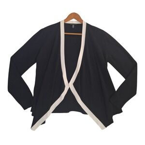 Eileen Fisher Black White Colorblock Open Front Cardigan Draped Knit Sweater M